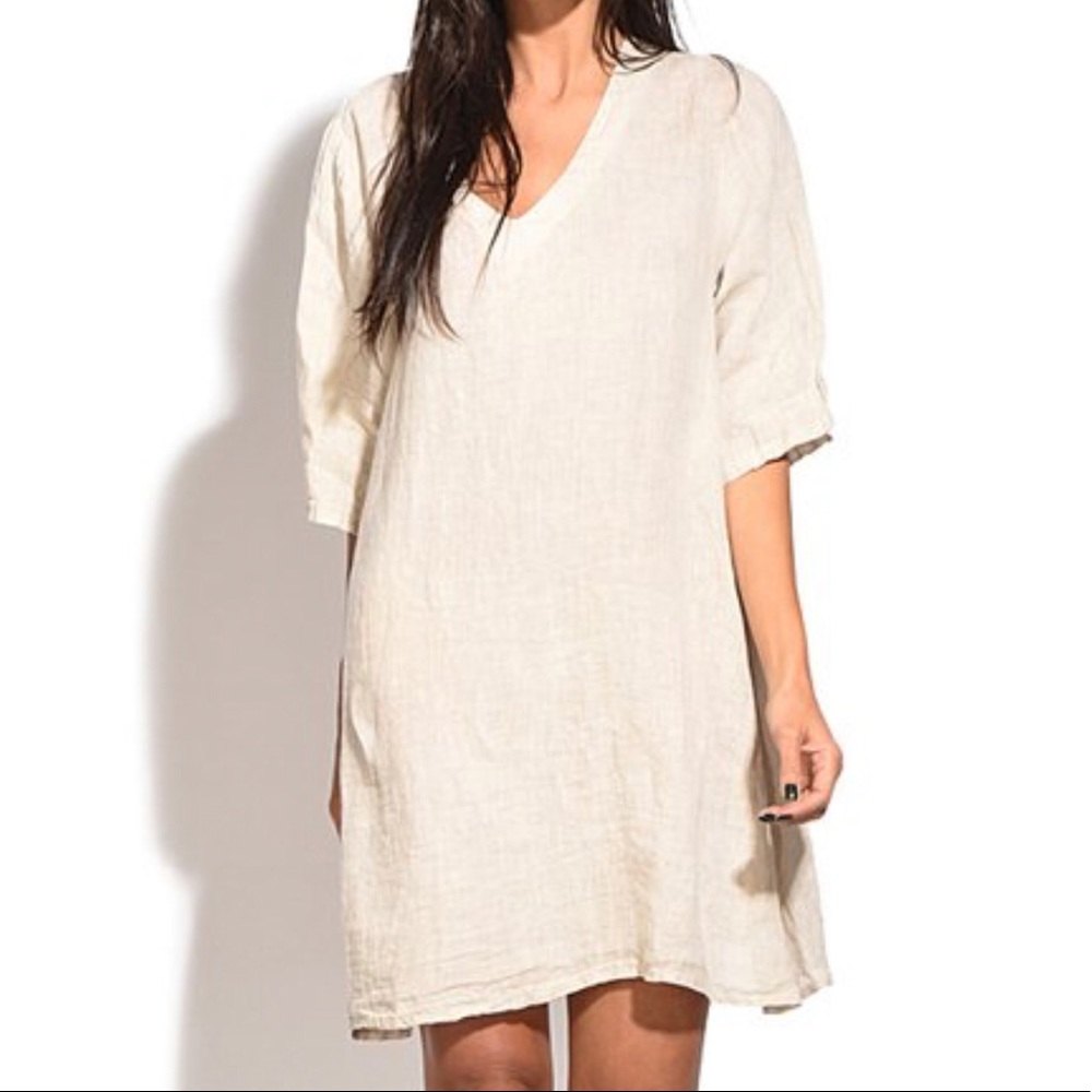 Linen V Neck Dress